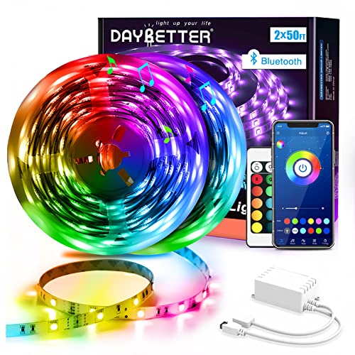 DAYBETTER Led Strip Lights 100ft (2 Rolls of 50ft) Smart Light Strips with App Control Remote, 5050 RGB Led Lights for Bedroom, Music Sync Color Changing Lights for Room Party DAYBETTER Led Strip Lights 100ft (2 Rolls of 50ft) Smart Light Strips with App Control Remote, 5050 RGB Led Lights for Bedroom, Music Sync Color Changing Lights for Room Party