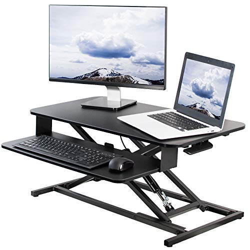 VIVO Height Adjustable 32 inch Stand Up Desk Converter, Quick Sit to Stand Tabletop Dual Monitor Riser Workstation, Black, DESK-V000S VIVO Height Adjustable 32 inch Stand Up Desk Converter, Quick Sit to Stand Tabletop Dual Monitor Riser Workstation, Black, DESK-V000S