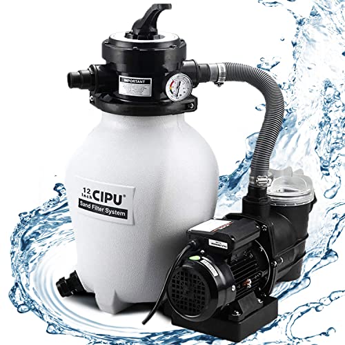 CIPU 12-inch Sand Filter Pump System Handy 4-Way Valve for Above Ground Swimming Pools with Prefilter Pool Pump 115V 6-Foot Cord to Easy Installation SFPS12501 CIPU 12-inch Sand Filter Pump System Handy 4-Way Valve for Above Ground Swimming Pools with Prefilter Pool Pump 115V 6-Foot Cord to Easy Installation SFPS12501