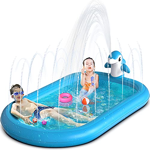 OEVES Inflatable Splash Pad Water Sprinkler Pool for Kids Toddlers Outdoor Play ,3-in-1 Upgraded Outside Water Toys for Baby ,Play Mat for 2 -12 Year Old Girls Boys,68x43in Wading Pool, Dolphin OEVES Inflatable Splash Pad Water Sprinkler Pool for Kids Toddlers Outdoor Play ,3-in-1 Upgraded Outside Water Toys for Baby ,Play Mat for 2 -12 Year Old Girls Boys,68x43in Wading Pool, Dolphin