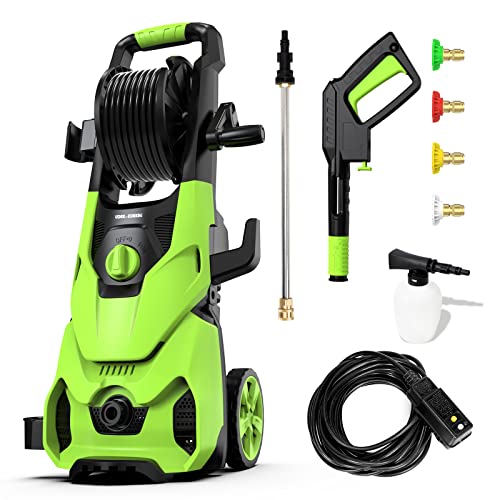 Rock&Rocker Powerful Electric Pressure Washer, 2150PSI Max 2.6 GPM Power Washer with Hose Reel, 4 Quick Connect Nozzles, Soap Tank, IPX5 Car Wash Machine /Car/Driveway/Patio Clean, Green Rock&Rocker Powerful Electric Pressure Washer, 2150PSI Max 2.6 GPM Power Washer with Hose Reel, 4 Quick Connect Nozzles, Soap Tank, IPX5 Car Wash Machine /Car/Driveway/Patio Clean, Green