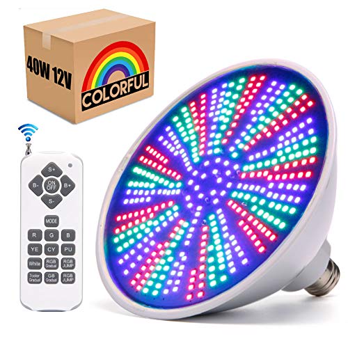 Pool Lights, 12V 40W RGB Color Changing Underwater LED Pool Light for Inground Pool with Remote Control, E26 Replacement Bulb Fit in for Pentair and Hayward Pool Light Fixtures(AC/DC 12 Volt) Pool Lights, 12V 40W RGB Color Changing Underwater LED Pool Light for Inground Pool with Remote Control, E26 Replacement Bulb Fit in for Pentair and Hayward Pool Light Fixtures(AC/DC 12 Volt)