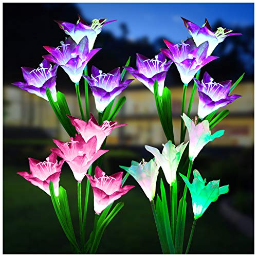 Outdoor Solar Lights, KOOPER 4 Pack Solar Garden Lights with Bigger Lily Flowers, Waterproof 7 Color Changing Outdoor Lights - Bigger Solar Panel for Garden Patio Yard Pathway Decoration Outdoor Solar Lights, KOOPER 4 Pack Solar Garden Lights with Bigger Lily Flowers, Waterproof 7 Color Changing Outdoor Lights - Bigger Solar Panel for Garden Patio Yard Pathway Decoration