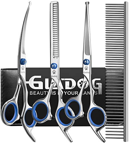 GLADOG Professional Grooming Scissors for Dogs with Safety Round Tips, 5 in 1 Dog Grooming Scissors Set, Sharp and Durable Pet Grooming Shears for Dogs and Cats GLADOG Professional Grooming Scissors for Dogs with Safety Round Tips, 5 in 1 Dog Grooming Scissors Set, Sharp and Durable Pet Grooming Shears for Dogs and Cats