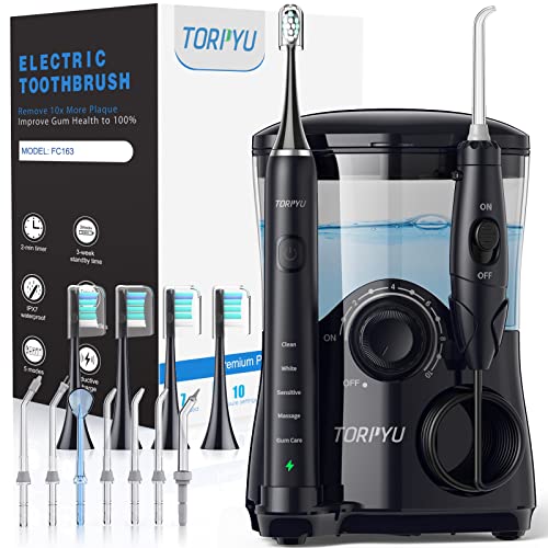 TORPYU Electric Toothbrush with Water Flosser, 600 ML Water Flosser and Toothbrush Combo with 4 Brush Heads and 7 Jet Tips, Water Dental Flosser Oral Irrigator for Teeth Clean (Black) TORPYU Electric Toothbrush with Water Flosser, 600 ML Water Flosser and Toothbrush Combo with 4 Brush Heads and 7 Jet Tips, Water Dental Flosser Oral Irrigator for Teeth Clean (Black)