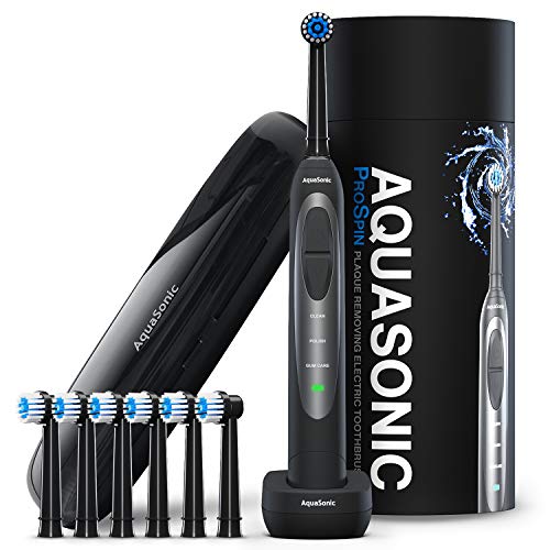 Aquasonic ProSpin – Ultra Whitening & Plaque Removing Electric Toothbrush – Smart LED Pressure Sensor for Enamel & Gums – 3 Modes - Wireless Charging –Lithium Ion -6 Dual Action Heads & Travel Case… Aquasonic ProSpin – Ultra Whitening & Plaque Removing Electric Toothbrush – Smart LED Pressure Sensor for Enamel & Gums – 3 Modes - Wireless Charging –Lithium Ion -6 Dual Action Heads & Travel Case…