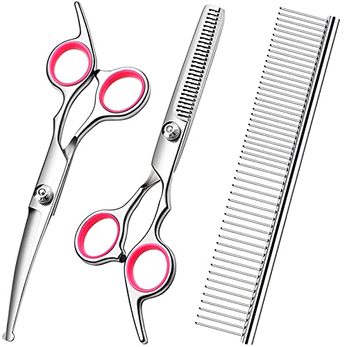 Dog Grooming Scissors Kit with Safety Round Tips Stainless Steel Professional Dog Grooming Shears Set - Thinning, Curved Scissors and Comb for Dog Cat Pet Dog Grooming Scissors Kit with Safety Round Tips Stainless Steel Professional Dog Grooming Shears Set - Thinning, Curved Scissors and Comb for Dog Cat Pet