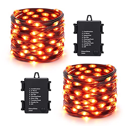 Brizled Orange Halloween Lights, 2 Pack 17.38ft 50 LED Halloween Lights, 8 Modes Halloween String Lights with Timer, Waterproof Orange Lights Black Wire Battery Operated for Indoor Outdoor Decorations Brizled Orange Halloween Lights, 2 Pack 17.38ft 50 LED Halloween Lights, 8 Modes Halloween String Lights with Timer, Waterproof Orange Lights Black Wire Battery Operated for Indoor Outdoor Decorations