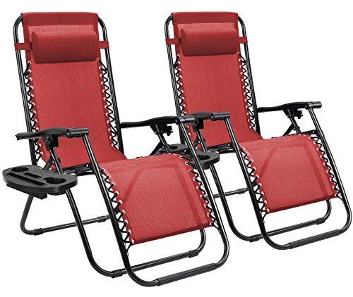 Homall Zero Gravity Chair Patio Folding Lawn Lounge Chairs Outdoor Lounge Gravity Chair Camp Reclining Lounge Chair with Cup Holder Pillows for Poolside Backyard and Beach Set of 2 (Red) Homall Zero Gravity Chair Patio Folding Lawn Lounge Chairs Outdoor Lounge Gravity Chair Camp Reclining Lounge Chair with Cup Holder Pillows for Poolside Backyard and Beach Set of 2 (Red)