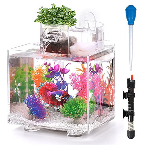 Betta Fish Tank, 1.6 Gallon Aquarium, Upgrade Hydroponics Growing System, Beta Fish Tank Self Cleaning with Heater and Filter, Aquaponic Fish Bowls Decorations and Accessories for Water Plant Garden Betta Fish Tank, 1.6 Gallon Aquarium, Upgrade Hydroponics Growing System, Beta Fish Tank Self Cleaning with Heater and Filter, Aquaponic Fish Bowls Decorations and Accessories for Water Plant Garden